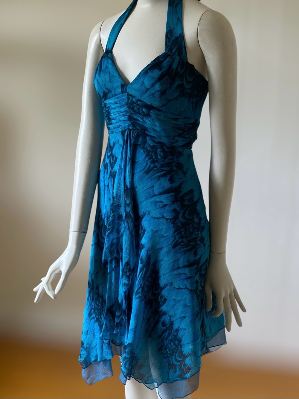 Vintage Laundry by Shelli Segal 100% Silk Blue & Black Watercolor Halter Dress 4 - Picture 2 of 14